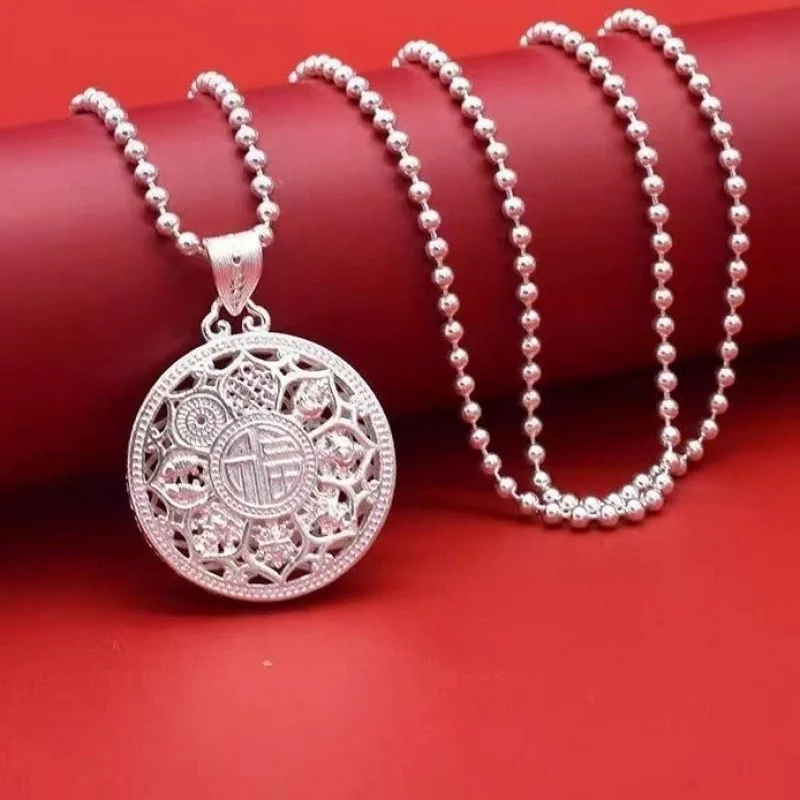 

Ожерелье с восемью сокровищами 999 для мужчин и женщин с персонажем Фу, серебряный кулон Lucky Hollow