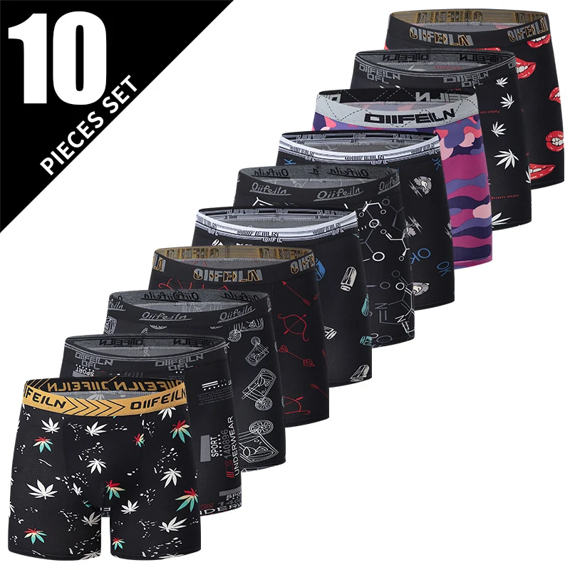 

Комплект мужского нижнего белья из 10 предметов с модным принтом, быстросохнущие, дышащие, удобные, спортивные и повседневные брюки с плоским углом