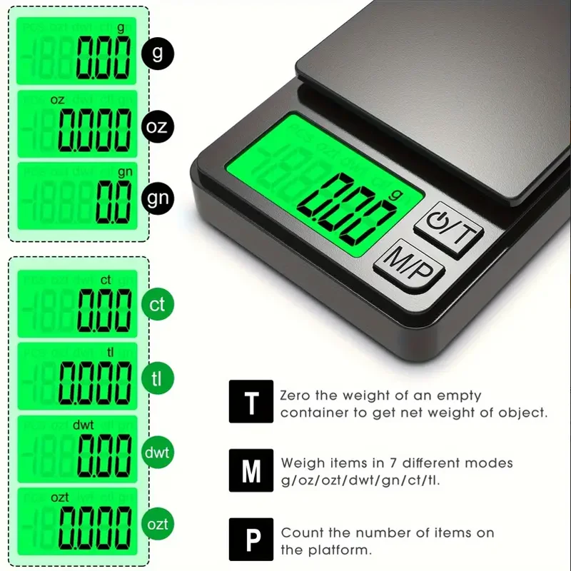 Bilancia tascabile di precisione 1000 g x 0,1 g - Bilancia digitale per gioielli alimentari in grammi/grani con LCD retroilluminato - Mini bilancia