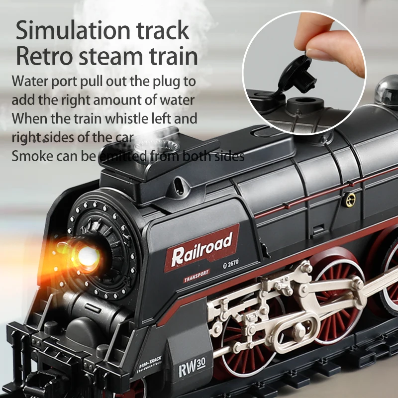 Electric Simulation Train Track Retro Steam Train Toys DIY Puzzle Assembly Toys Railway Track Set Toys for Children Xmas Gifts