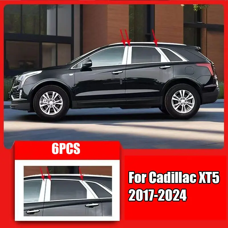 For Cadillac XT5 2017-2024 stainless chrome Window BC Pillar Post Cover Trim 6x