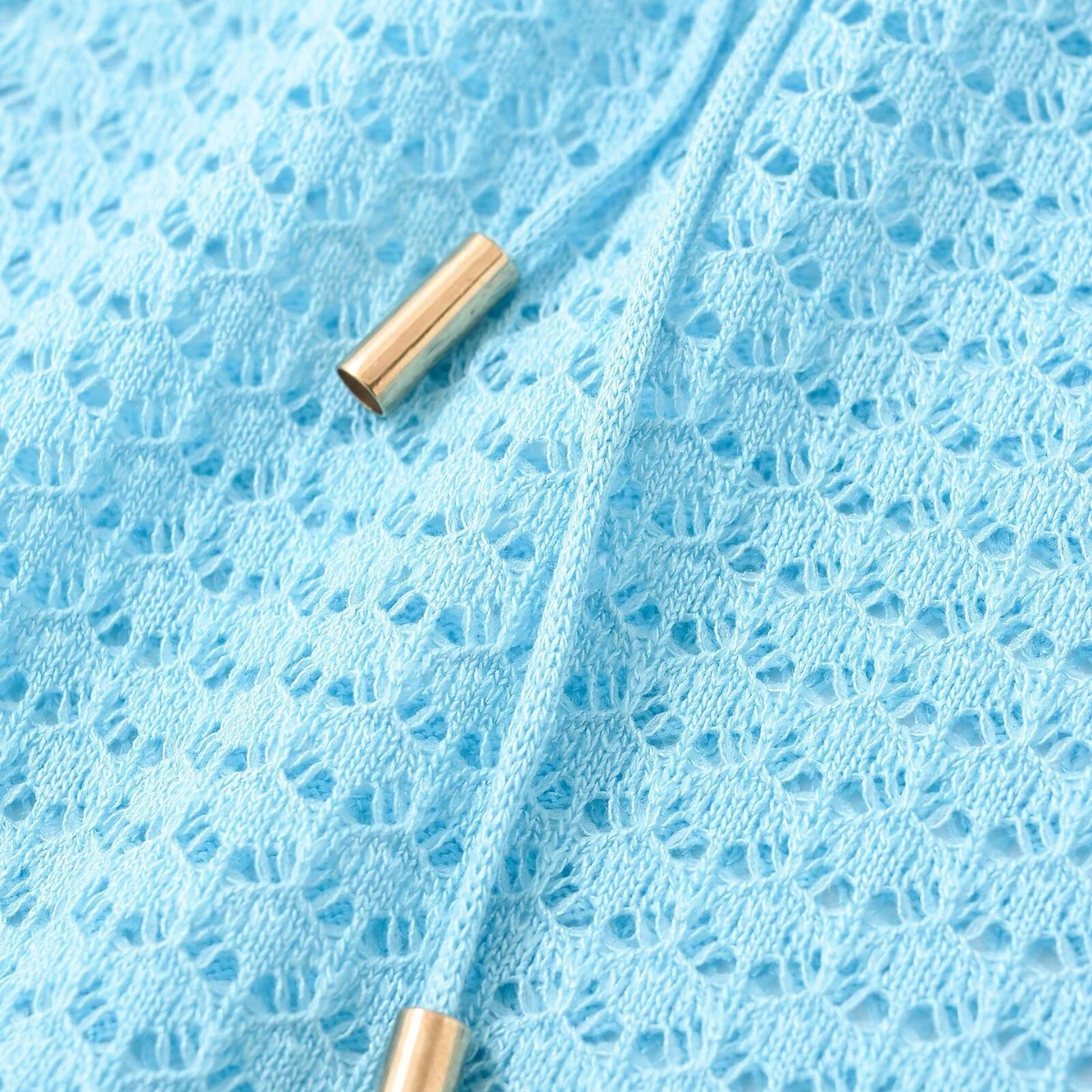 Woman's Knitted Long Shirt Lace-up Round Neck Hollow Long Sleeve Solid Color Loose Blouse Summer New Vacation Female Top