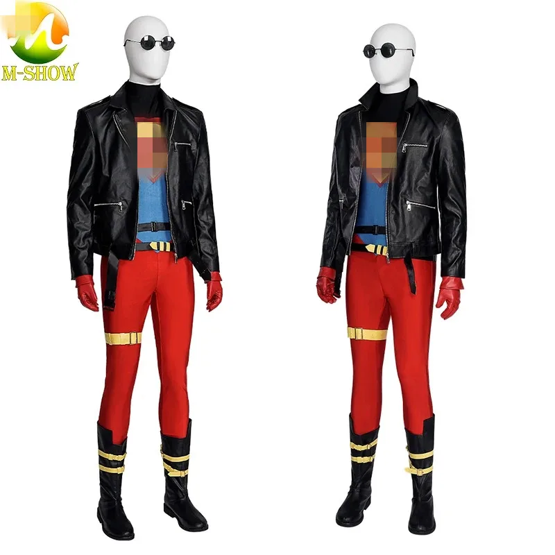 Superboy Conner Kent Cosplay Costume Jumpsuit Leather Jacket Suit Adult Mens Halloween Party Outfits