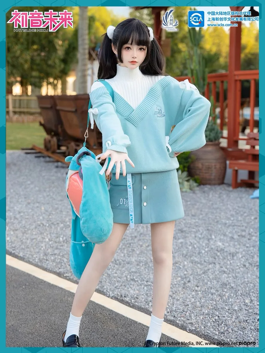 Original Miku Sweater for Women Sweatshirt Turtleneck Pullover Autumn Winter Skirt Knitwear Cosplay Costume New