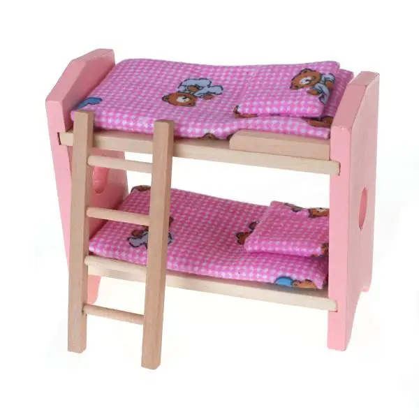 Wooden Dollhouse Furniture Set Bunk Bed High Chair Rocking Horse Cradle 1 12 Miniatures for Children Room Play view 5