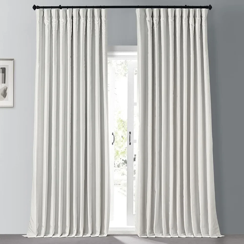 Extra Wide Faux Silk Blackout Curtains For Bedroom - Vintage Texture (1 Panel) 100 X 108, Off White,100W x 108L