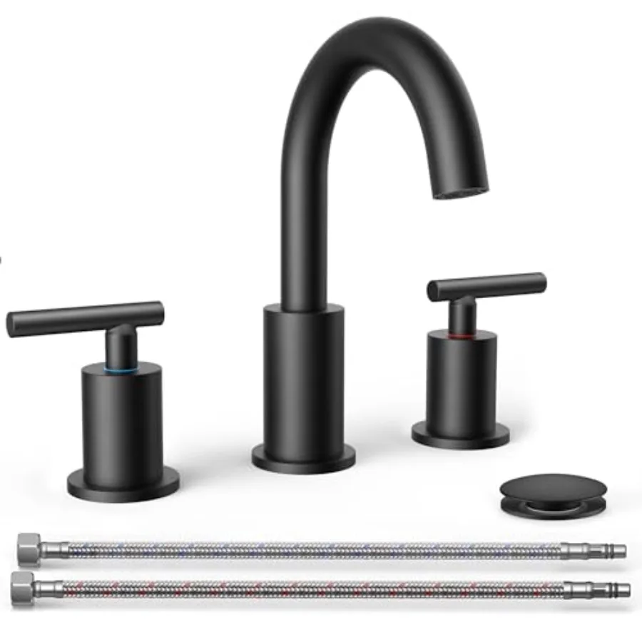 

Black Bathroom Faucets 3 Hole 2 Handle 8 in Widespread Matte Black Vanity Faucet 3 Holes with 360 Degree Rotating Spout for 6 t