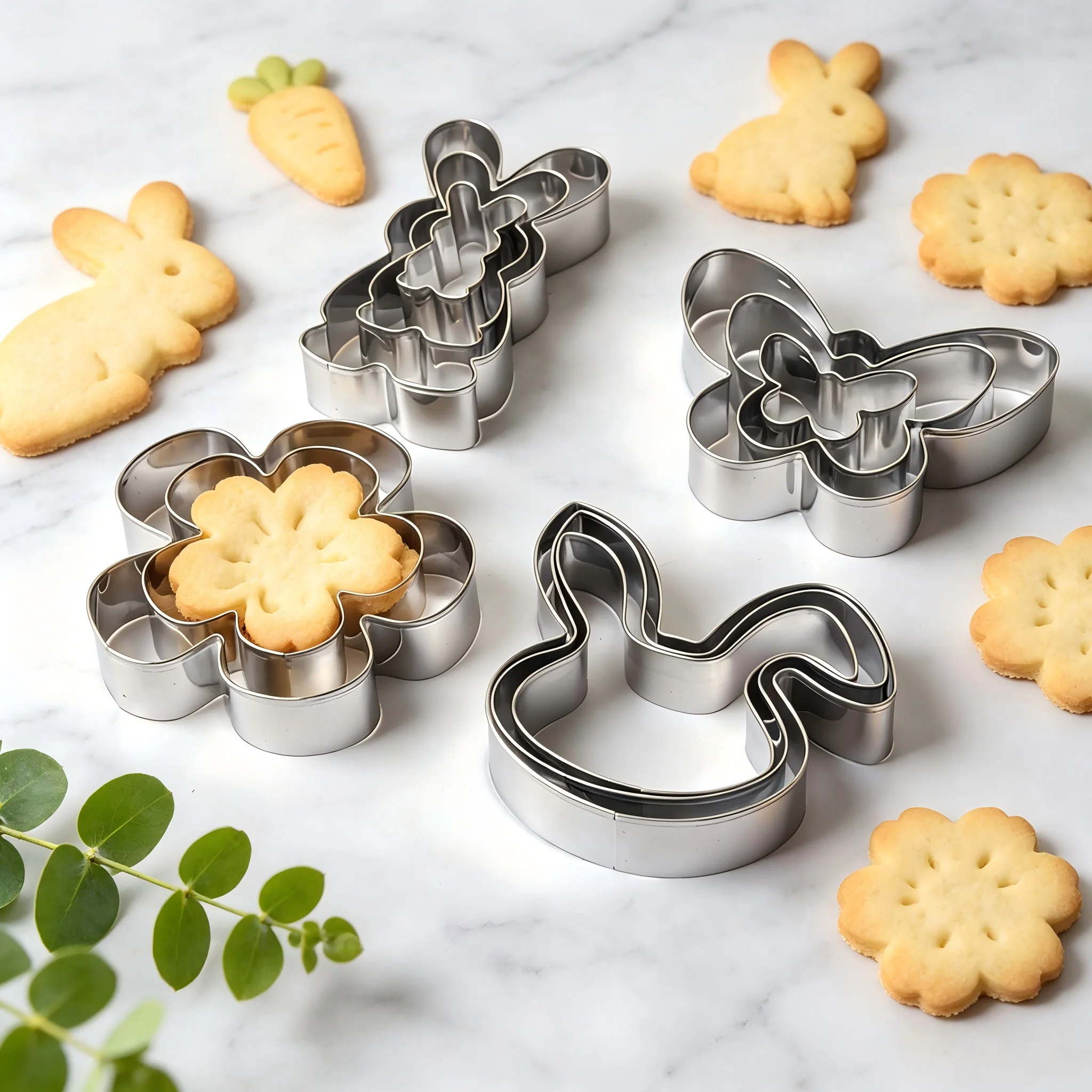 Cookie Cutter Set, 12-Piece Food Grade Stainless Steel Spring Bunny Flower Butterfly Mold, Smooth Edge Baking Tool for Home East