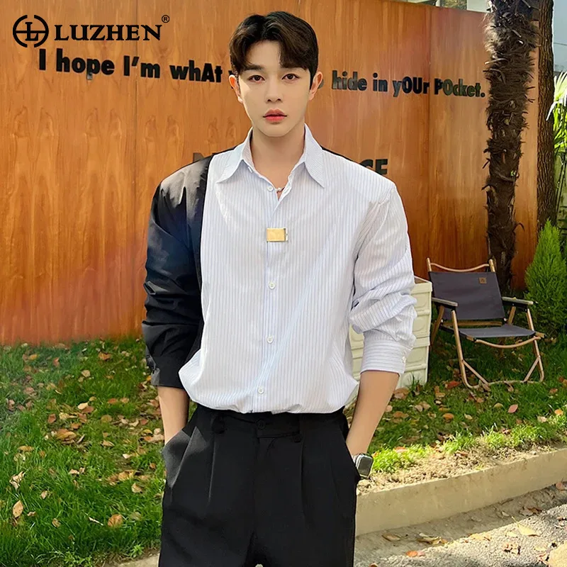 

LUZHEN Color Contrast Design Stripe Long Sleeve Shirts Men's Fashion Elegant Party Prom Korean Tops New Blouses Clothes LZ6117