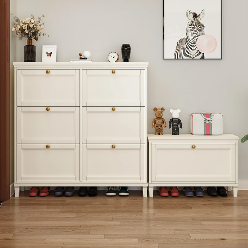 Household solid wood shoe cabinet white simple locker