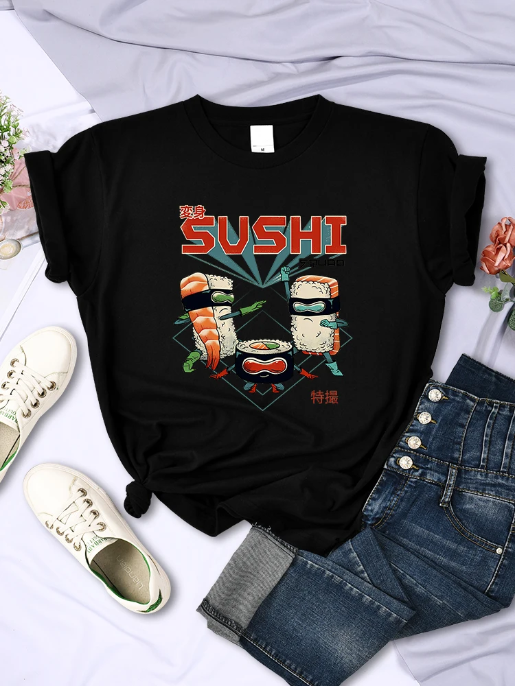 Sushi Squad Family Printed Women Short Sleeve Harajuku Casual Tee Clothing Breathable O-Neck Tops All-math Trend Female T-Shirts