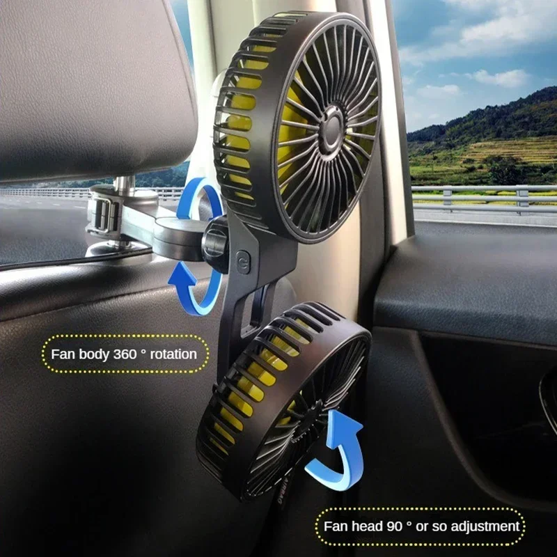 Rear Headrest Dual Head Fan Brushless  USB Creative Practical Car Interior Use USB Automotive Fan Portable Air Conditioner Cars