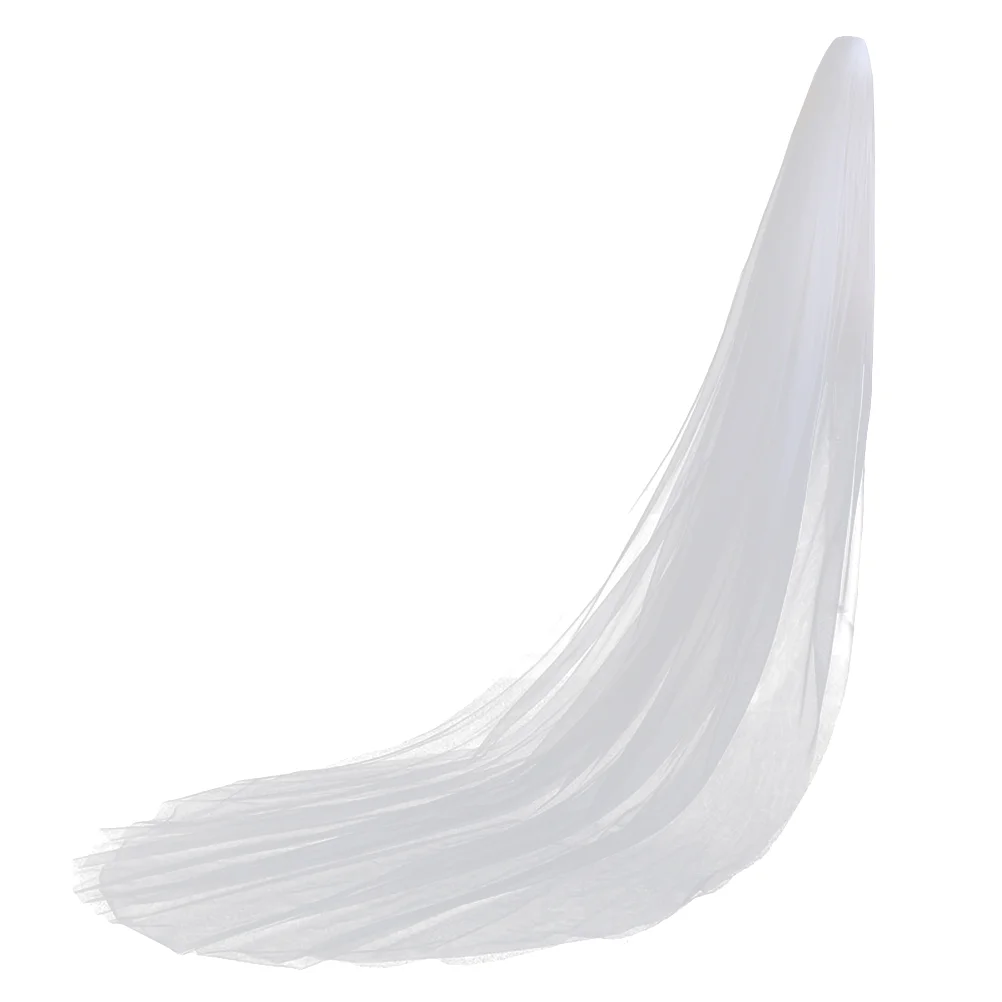 Long Wedding Veil Single Layer Tulle Cathedral Chapel Floor Veils with Hair Side Comb for Bride (White)