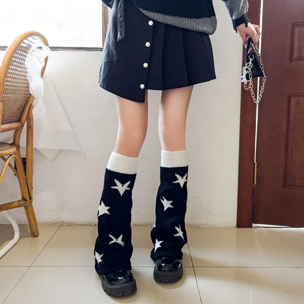 Lange Socken im Punk-Stil, Beinwärmer mit Sternenmuster und Herzdesign, Beinbedeckende Socken, Locker Sitzende Gothic Cross Overknee-Socken, JK-Mode
