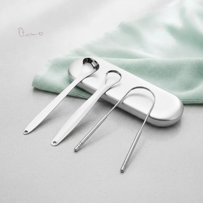[H] 3Pcs Stainless Steel Tongue Scraper Professional Tongue Brush Cleaner For Removing Tongue Coating Oral Care Tool