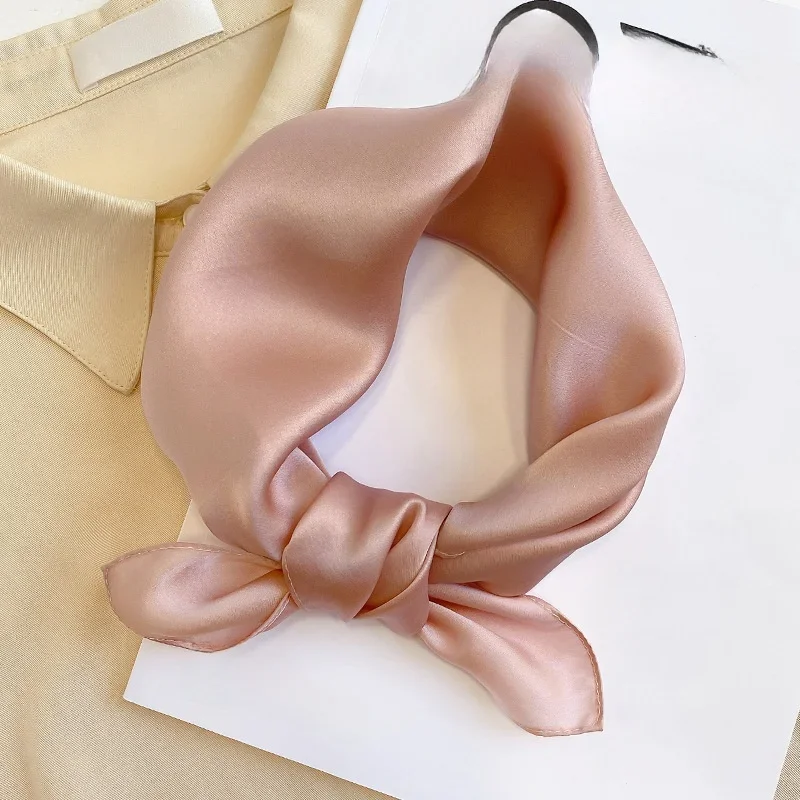 

100% Mulberry Silk Plain Satin Square Scarf Suit Pocket Towel Neck Scarf Multi Scene Hair Tie Travel Portable Women Accessory