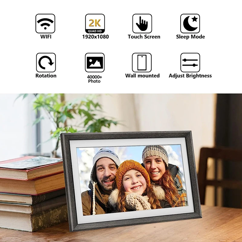 10.1Inch WiFi Frameo Digital Photo Frame IPS Touch Screen Cloud Digital Picture Frame 16GB Storage Share Photos via APP For Gift