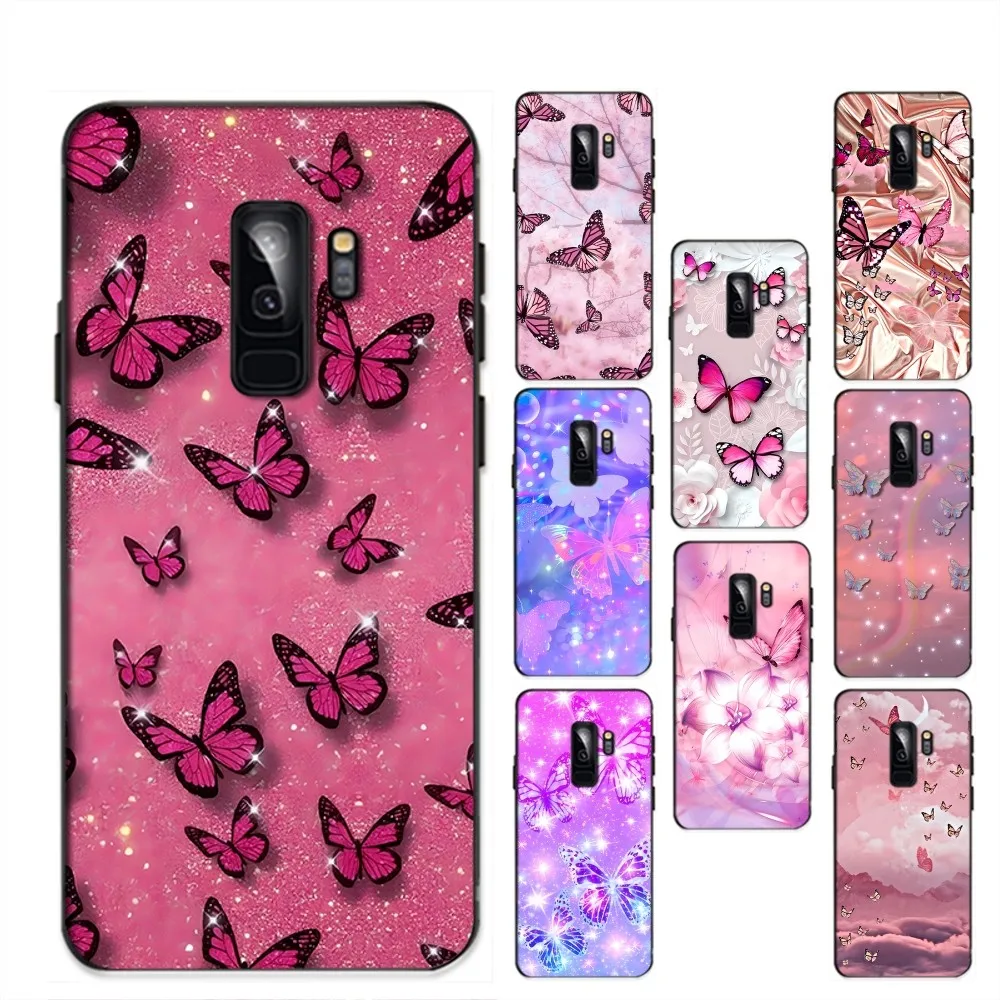 

Beauty Pink Butterfly Phone Case For Samsung S 9 10 20 21 22 23 30 23plus lite Ultra FE S10lite Fundas