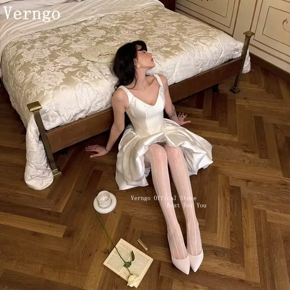 

Verngo Mini Satin Wedding Party Dress Spaghetti Straps A Line Ball Gowns For Bride Simple Elegant Bridal Dress Customized