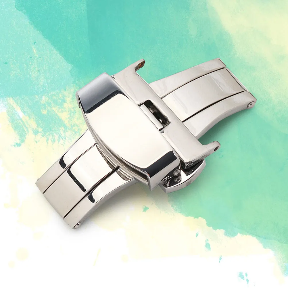 18Mm Premium 304L Solid Stainless Steel Watch Belt Buckle Double Press Clasp Non-Automatic Elastic Strap Fastener for 2Mm Thick