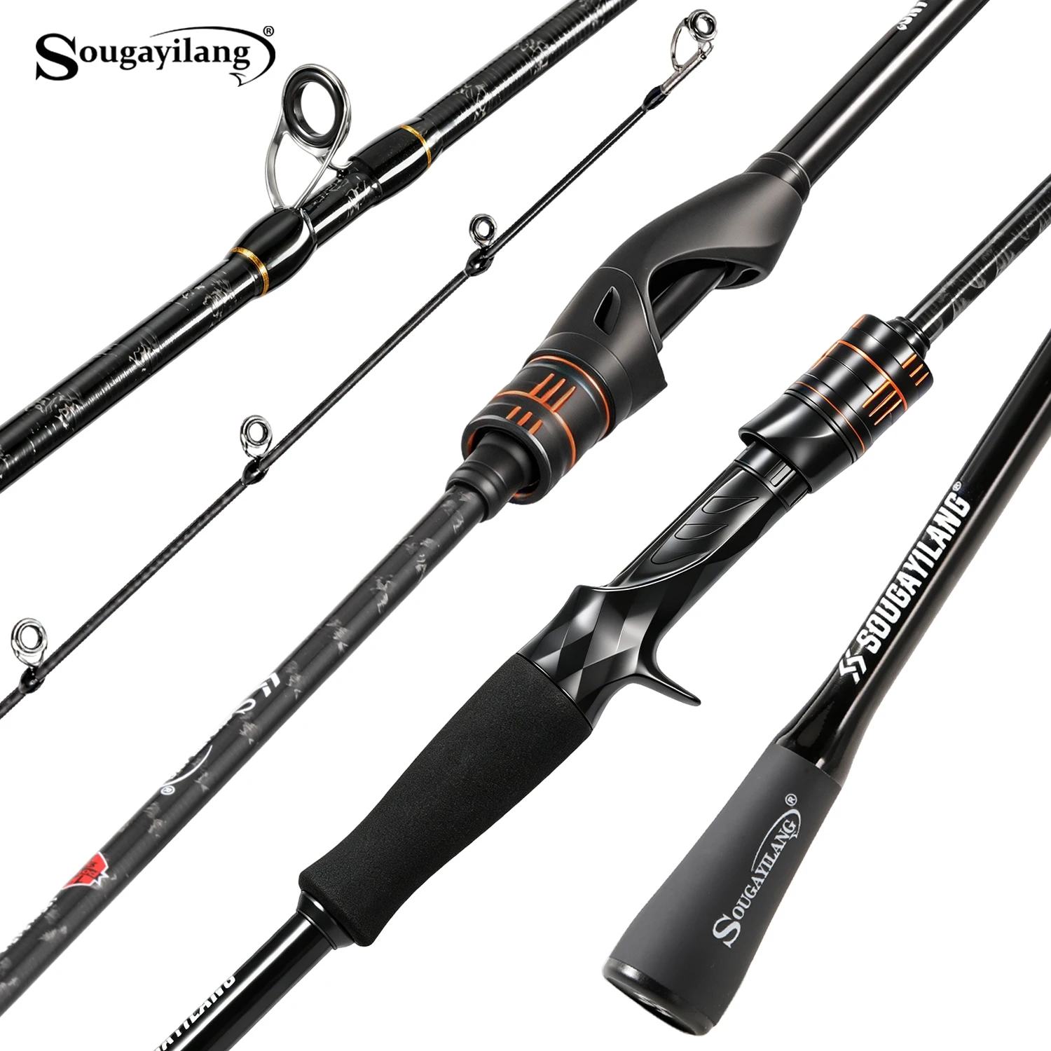 Sougayilang 36T Carbon-Angelrute zum Spinn- und Wurfangeln mit fester Spitze, 8-17LB Schnurgewicht. Salzwasser- und Süßwasser-Bass-Angelrute