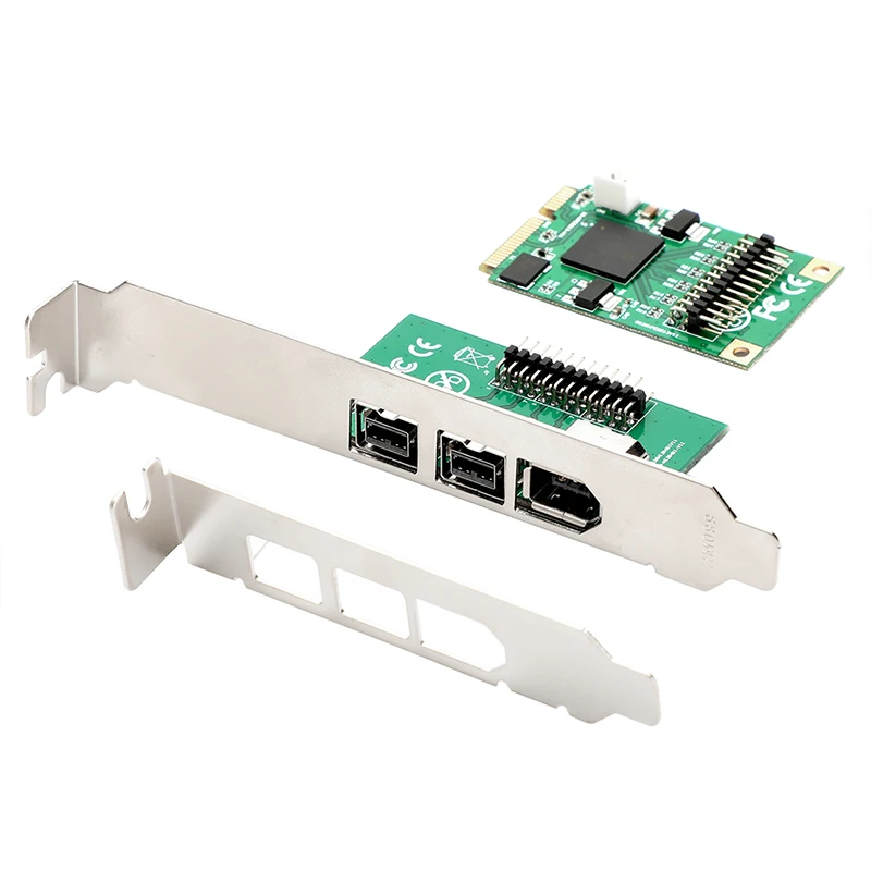 Mini PCI-E to IEEE 1394 Controller Card 1 Port Firewire 1394A and 2 Ports 1394B for Digital Camera DV Hard Disk Removable Drives