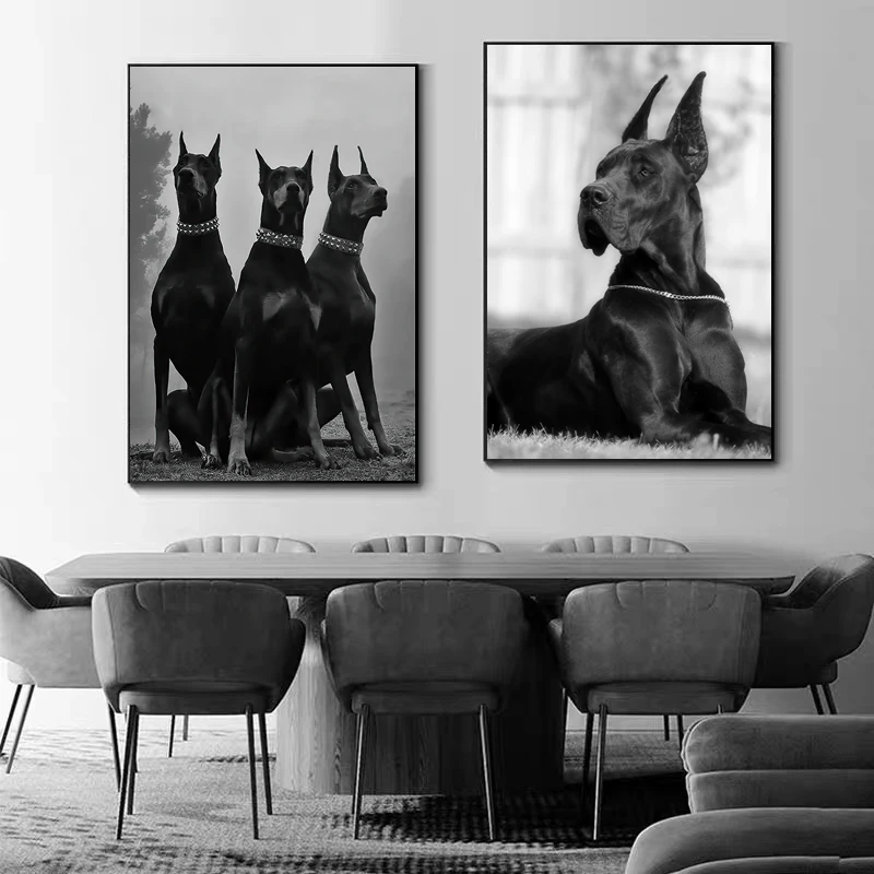 Black and White Luxury Car Doberman Posters and Prints Nordic Canvas Painting Wall Art Picture for Modern Home Living Room Decor