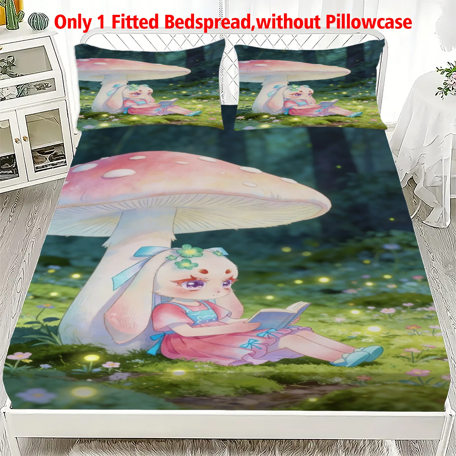 3pcs Fitted Sheet Set Soft Fluff Town Lulu-Sleepy Bunny Breathable Fitted Sheet Set for Home Decor with 2 Pillowcases For Kids