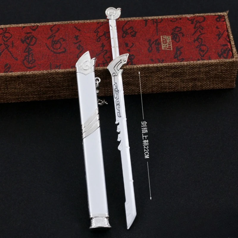 Skyline Nine Songs periférico de animé blanco y negro espadas duales armas de Metal modelos Katana llaveros adornos regalo para niño juguete