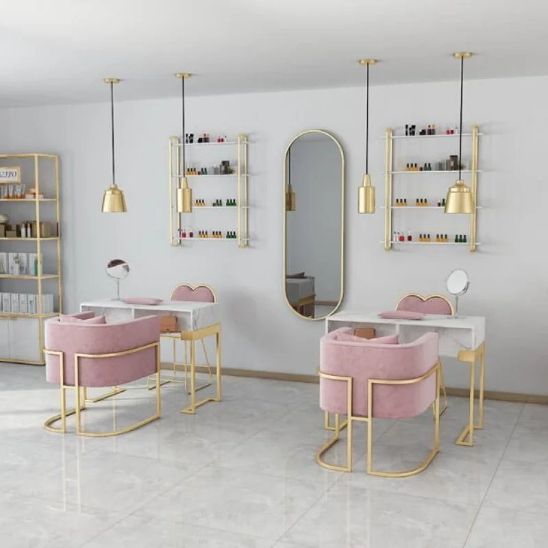 custom.Customized Luxury Spa Salon Display Furniture Interior Design Manicure Station Wall Shelf Skincare Store Showcases