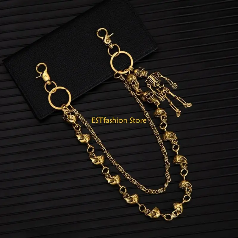 Y5GC Trendy Gothic Pants Chain Skeleton Head Chain For Jeans And Leather Jackets