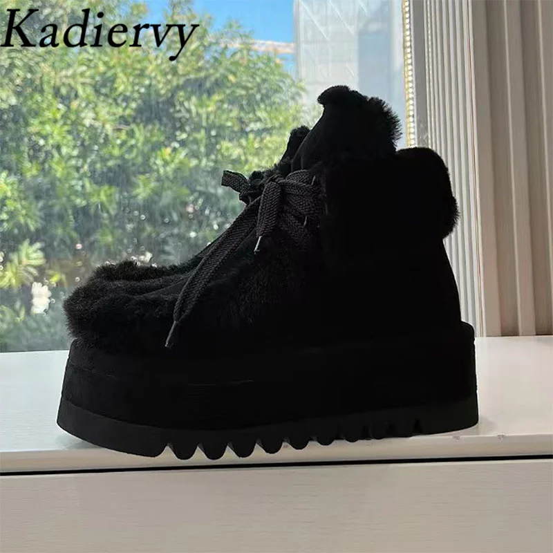 

Зимние меховые зимние сапоги, женские ботильоны с круглым носком на шнуровке, туфли на плоской платформе, женские теплые короткие сапоги из коровьей замши и шерсти