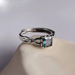 High Quality Elegant Shiny Square Colorful CZ Zircon Star Thai Silver Ladies Finger Ring Promotion Jewelry For Women Gifts