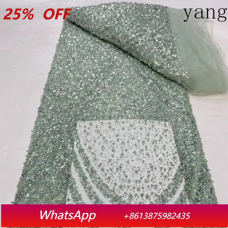 

Luxury French Mesh Beads Lace Fabric 2025 High Quality Lace African Sequins Groom Lace Fabrics for Nigerian Wedding Dress ND6219