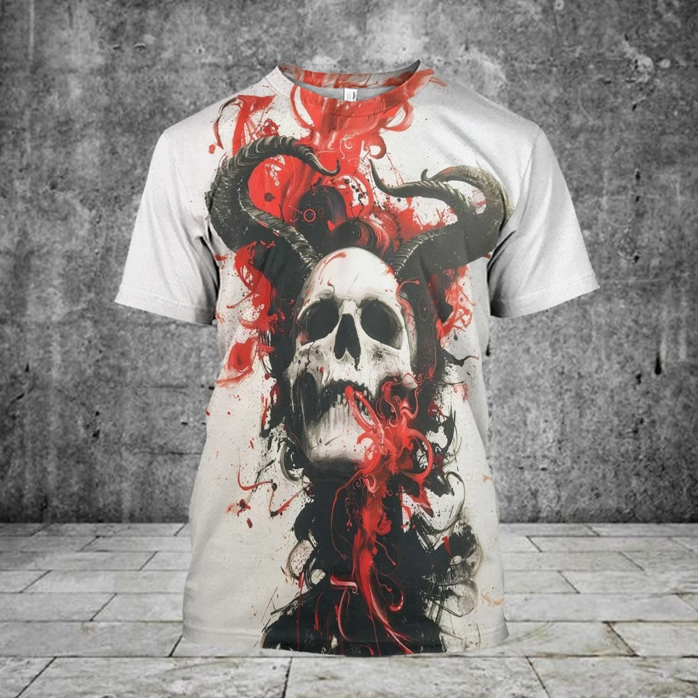 Halloween Men\'s T-shirt Skull 3D Printing T-shirts Casual Harajuku Short Sleeve Tees Oversized Men Clothing Tops Hip Hop Clothes