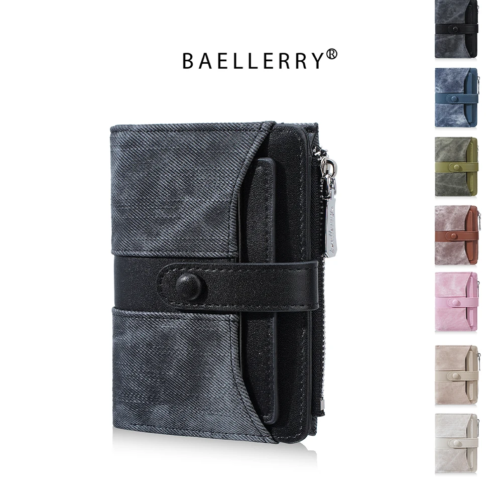 1Pc Unisex Retro Denim-Style Wallet, Multifunctional Short Wallet with Snap Button, Detachable Id Window and Coin Pocket, Vintage Casual Daily Card Holder