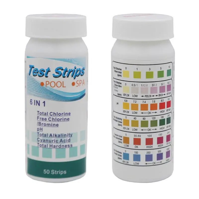 Tiras de Teste Multiuso Cloro ph Piscina Spa Papel Testador de Água Teste Residual do Valor do Cloro em 50 Pcs