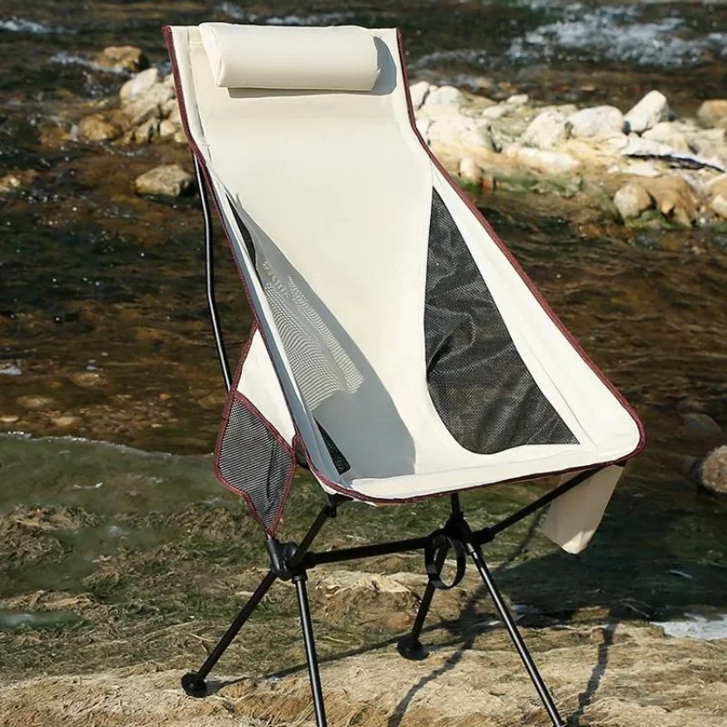 

Outdoor aluminum alloy camping folding chair leisure breathable fishing moon chair portable beach backrest chair