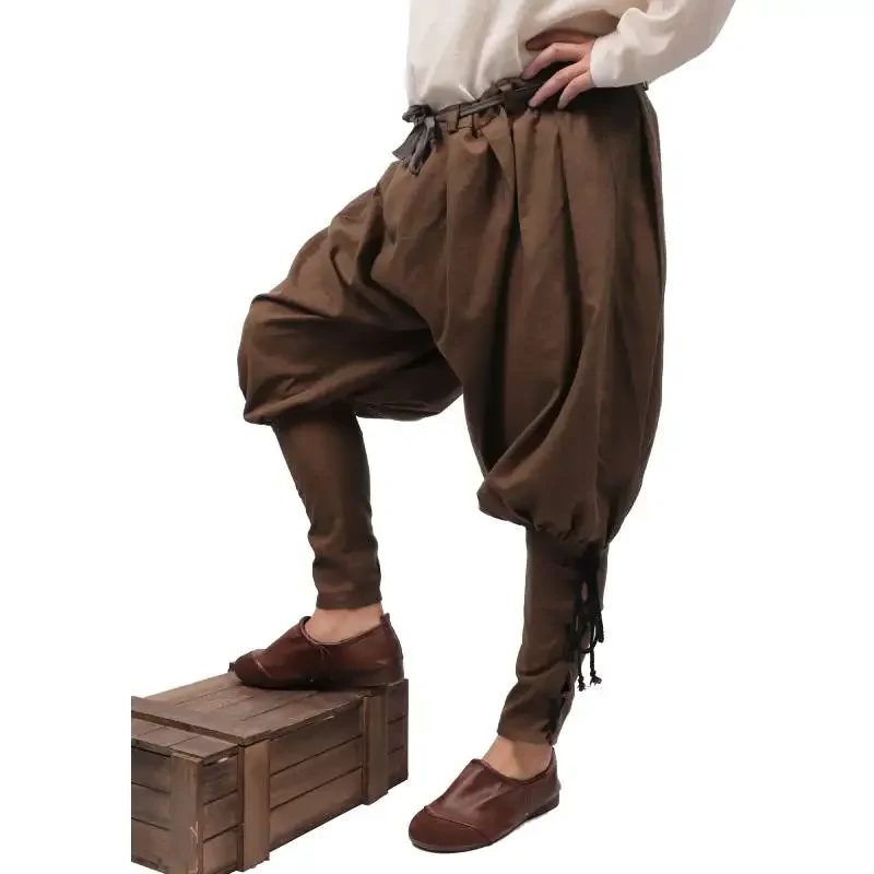 DAZCOS Medieval Pirate Pants Linen Cotton Men Knight Costume Loose Leggings Viking Navigator Leg Bandage Trouser Halloween