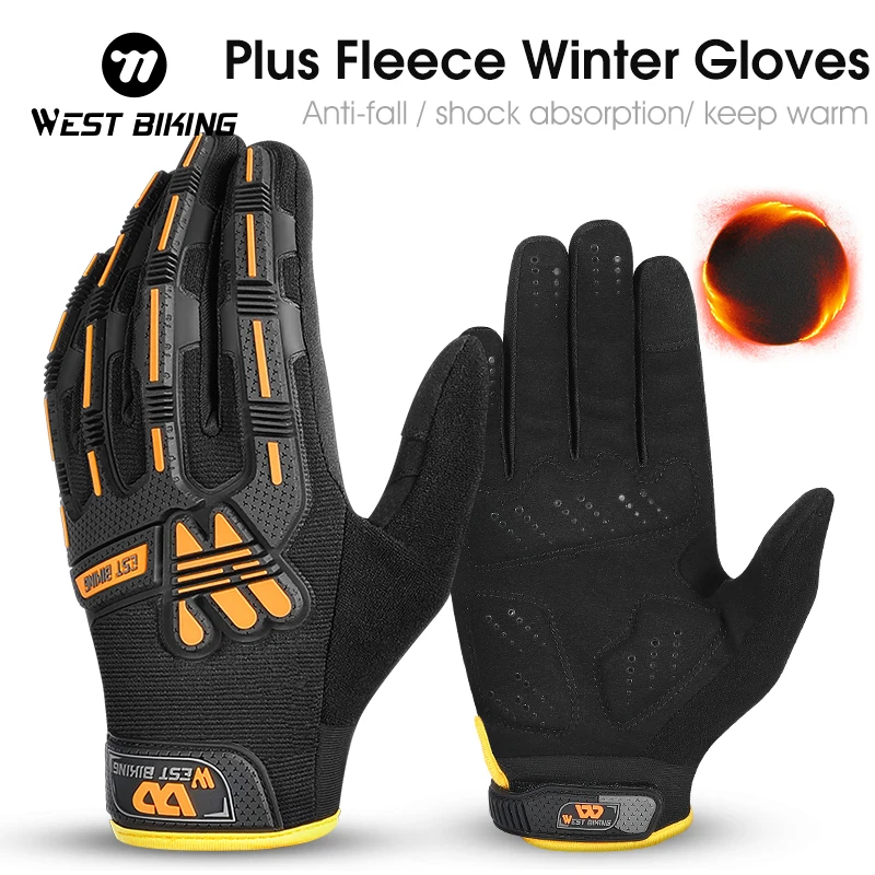 

WEST BIKING Tactical Gloves Motorcycle SBR Thickened Pad Cycling Gloves Shockproof Gloves Winter Warm Full Finger Sport Gloves