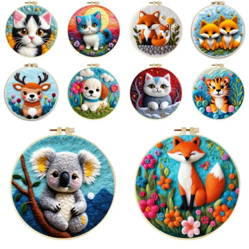 

DIY Wool Felt Painting Embroidery Kit Animal Frame DIY Wool Needle Felt Picture Kit Craft Painting Unique Gift Decoration New