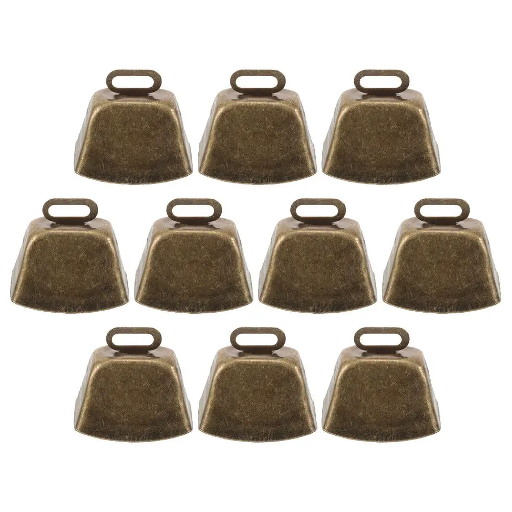 10Pcs Vintage Mini Cow Bells Square Arc Edge Metal Cowbells for Crafts Wind Chimes Farm Animal Grazing Horse Sheep Bell