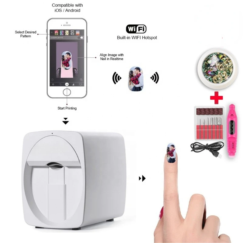 2023 Best selling CE Portable mobile nail printer digital art  machine print images on finger  1 year warranty