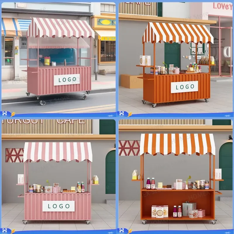 Mobile Food Cart Wrought Iron Snack Stall Commercial Street Vendor Kiosk Night Market Dining Car Outdoor Sales Trolley