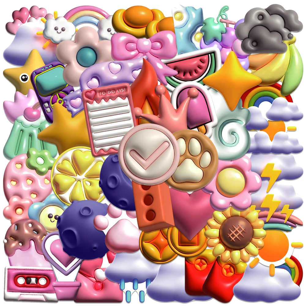 50PCS 3D Style Kawaii Weather Icons Girl Cute Stickers Skateboard Notebook Fridge Phone Bike Luggage Decal Sticker Kids Toy