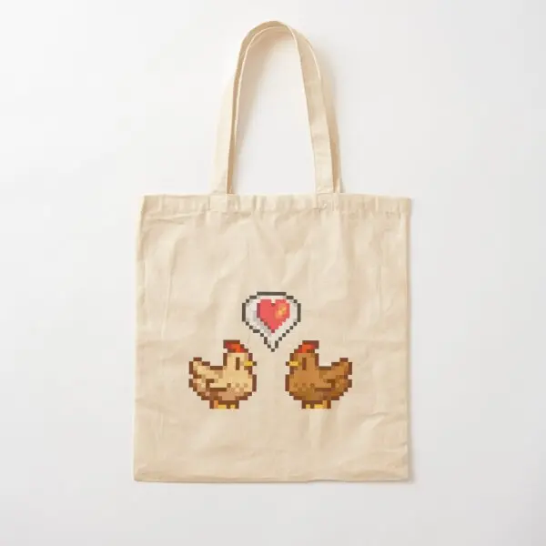 Stardew Valley Chicken Love Cotton  Canvas Bag Printed Foldable Tote Grocery Travel Reusable Unisex Shoulder Bag Casual Handbag