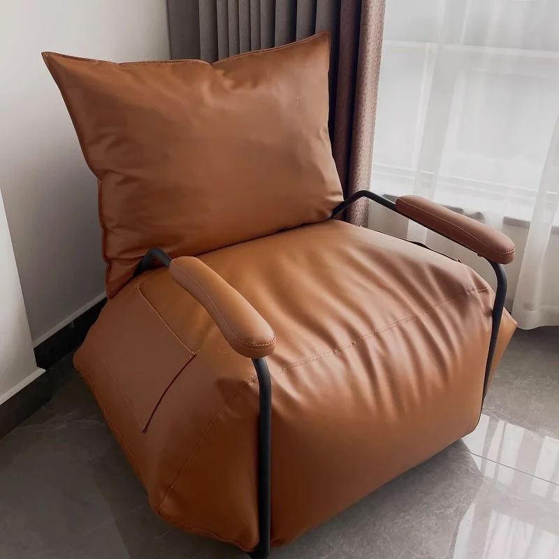 

#Nordic Style Lazy Sofa Chair Casual Tatami Small Recliner Industrial Style Iron Leather Sofa Chair