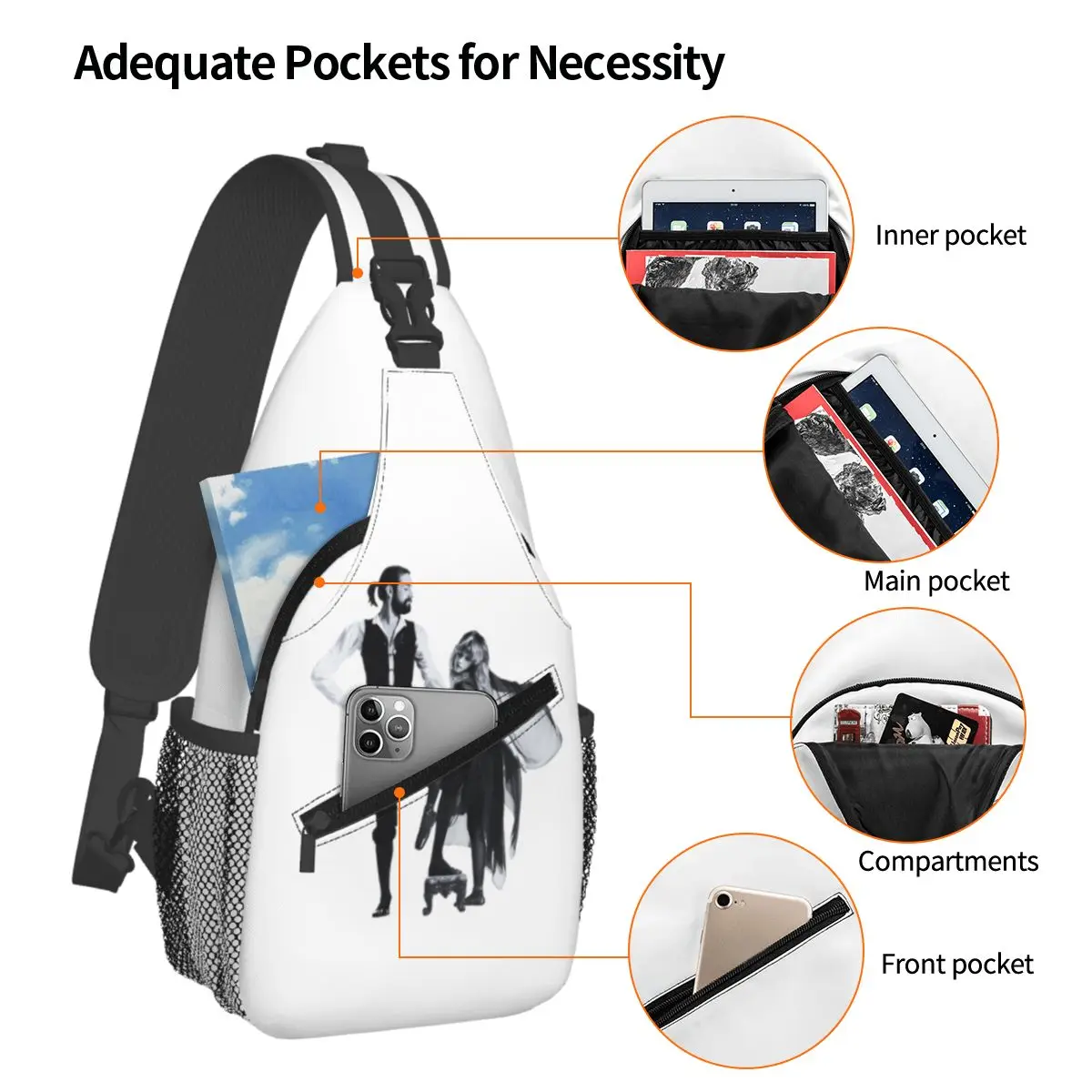 FLEETWOOD MAC Rumors Borsa da petto da uomo Sling Zaino a tracolla Borsa da petto Borsa da viaggio per escursionismo Zaino a tracolla