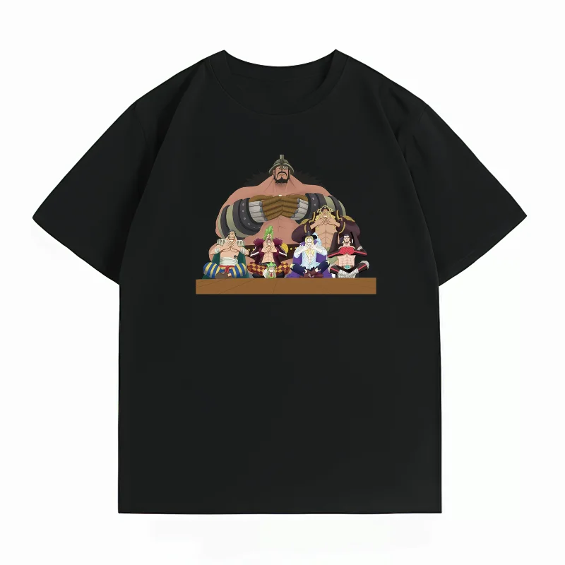 Bandai One Piece Cotton Men's T-Shirt Straw Hat Grand Fleet Print Casual Oversized Crew Neck Short Sleeve Summer AnimeGraphicTee