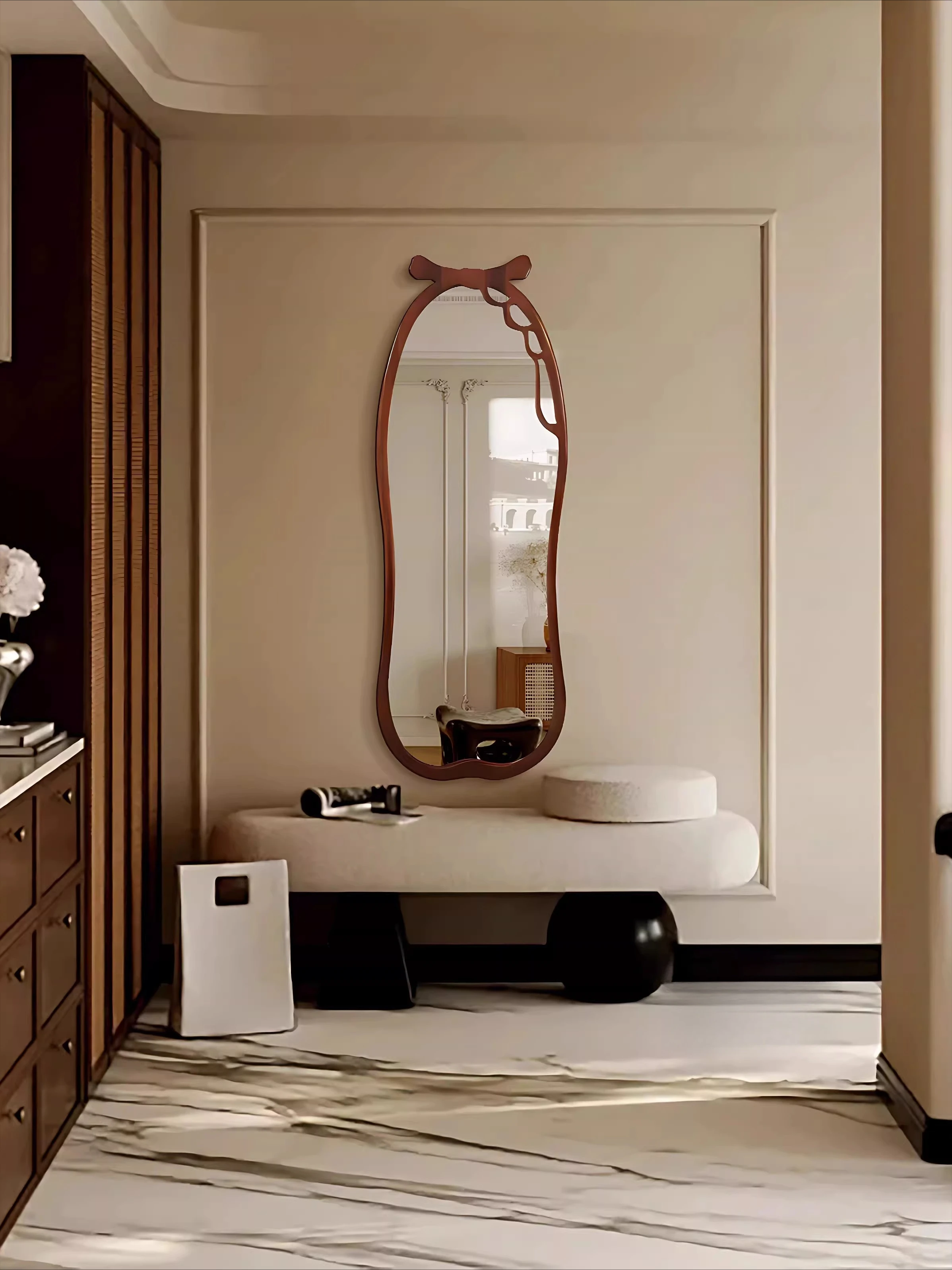 French retro full-length mirror American medieval special-shaped wall-mounted full-length mirror household living room bedroom